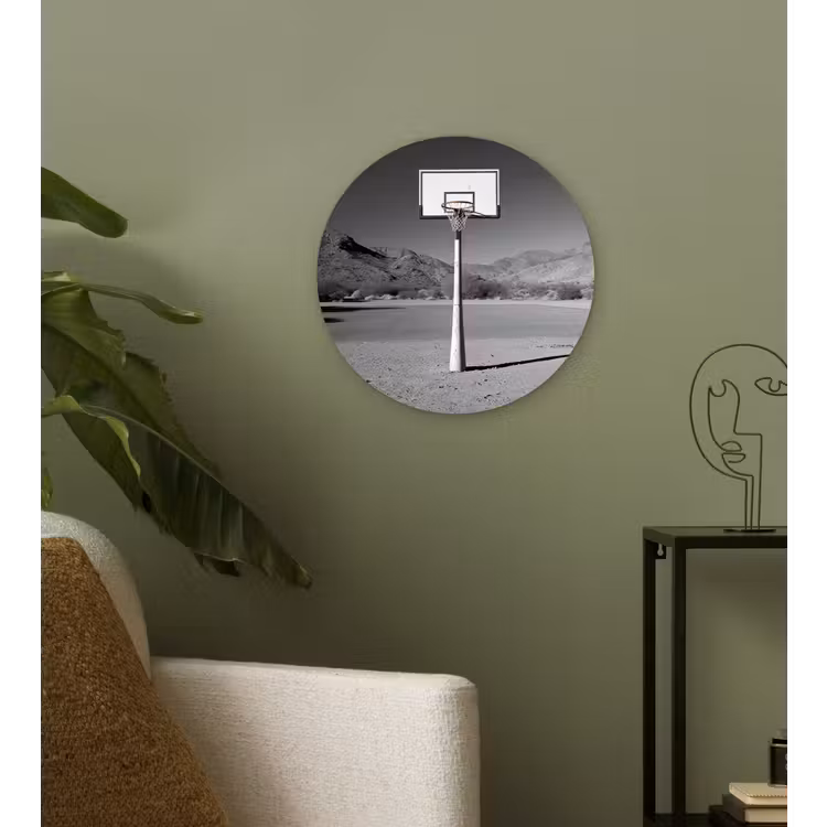 Wandcirkel - Glas - Basketbalpaal - Landschap - Zand - Wit — 3