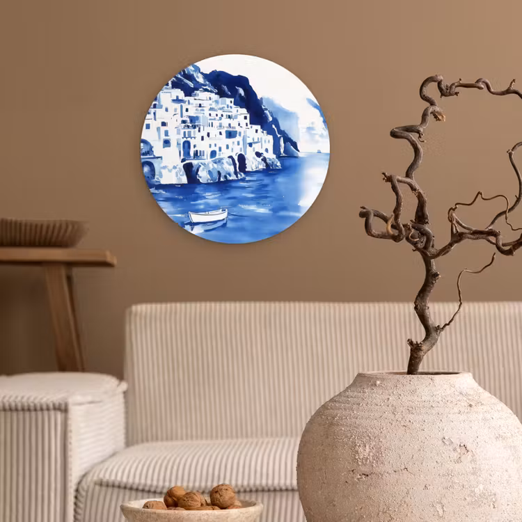 Wandcirkel - Glas - Dorp - Rotswand - Roeiboot - Water — 2