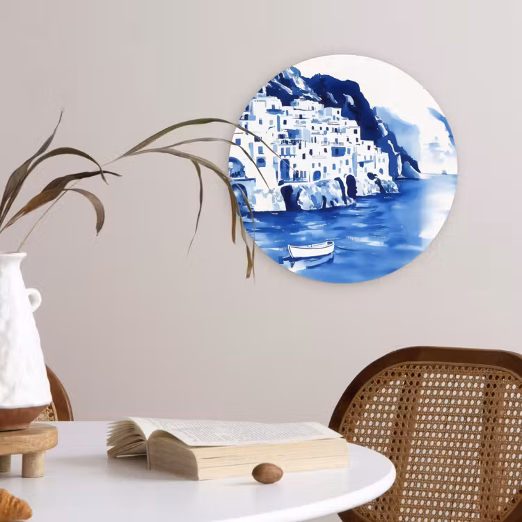 Wandcirkel - Glas - Dorp - Rotswand - Roeiboot - Water — 4