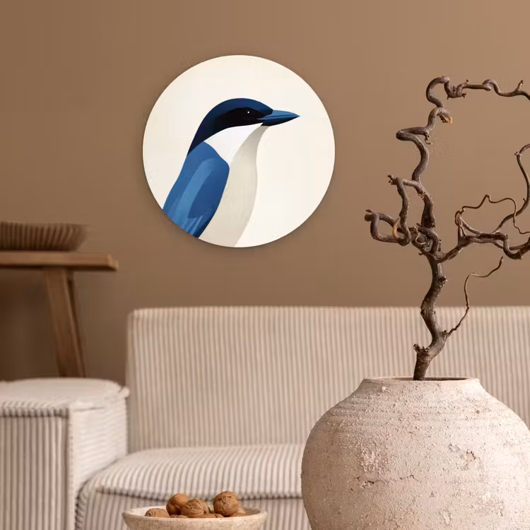 Wandcirkel - Glas - Illustratie - Blauw - Vogel — 2