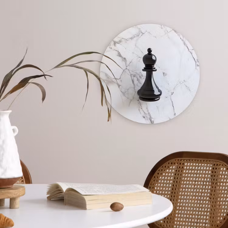 Wandcirkel - Glas - Schaakstuk - Loper - Zwart - Marmer — 4