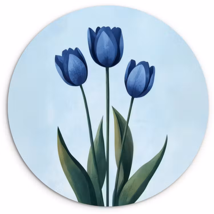 Wandcirkel - Glas - Tulpen - Blauw - Bladeren — 1