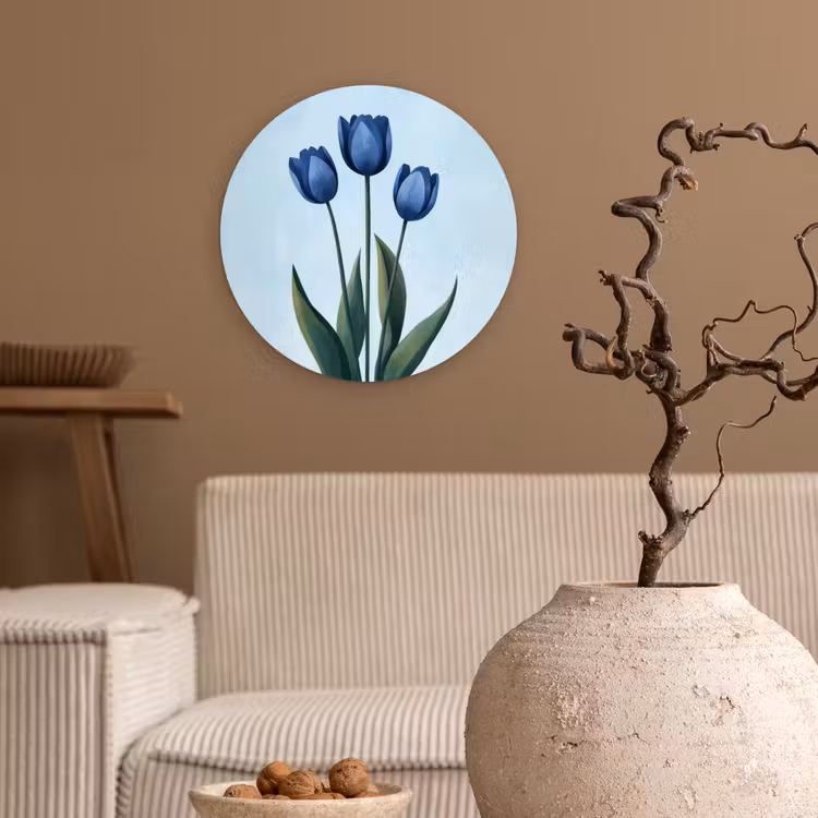Wandcirkel - Glas - Tulpen - Blauw - Bladeren — 2