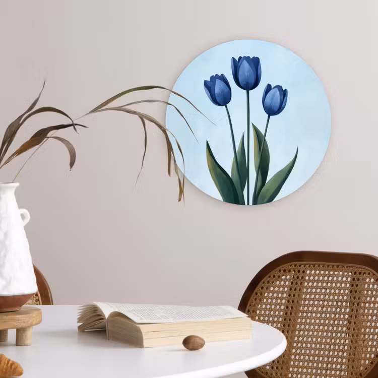 Wandcirkel - Glas - Tulpen - Blauw - Bladeren — 4