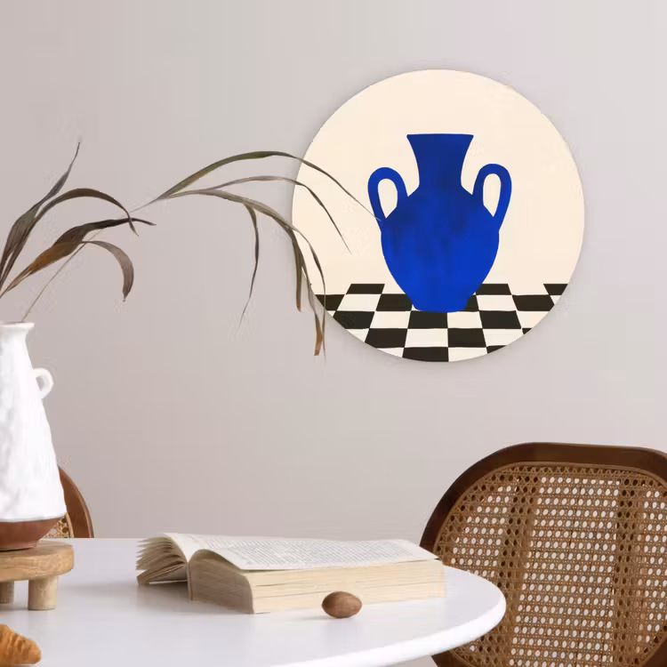 Wandcirkel - Glas - Vaas - Blauw - Geblokt - Modern — 4