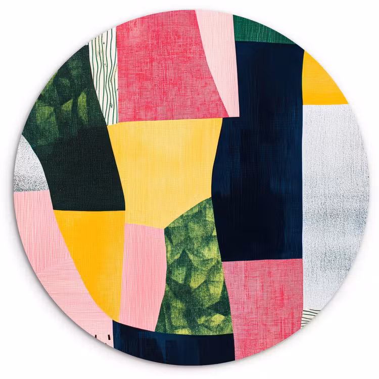 Wandcirkel - Glas - Abstract - Roze - Lappen - Vormen - Geel — 1