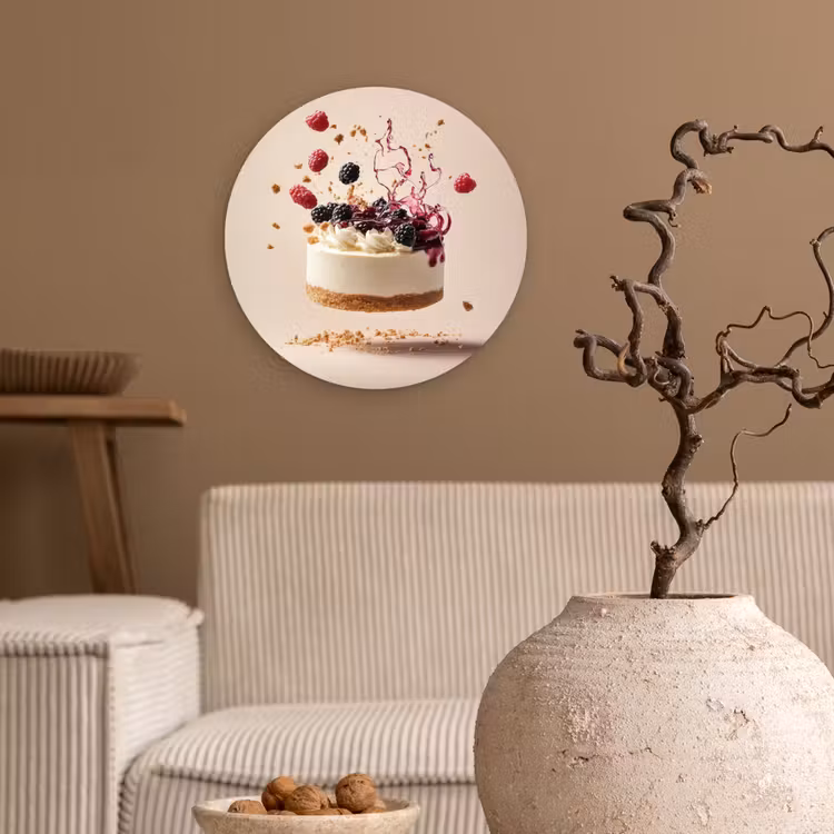 Wandcirkel - Glas - Cheesecake - Eten - Roze - Taart — 2