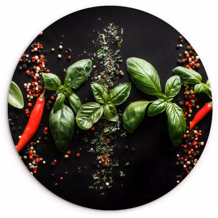 Wandcirkel - Glas - Chilipepers - Basilicum - Blaadjes - Rood — 1