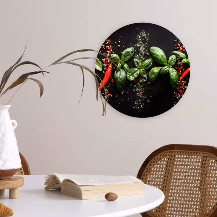 Wandcirkel - Glas - Chilipepers - Basilicum - Blaadjes - Rood — 4