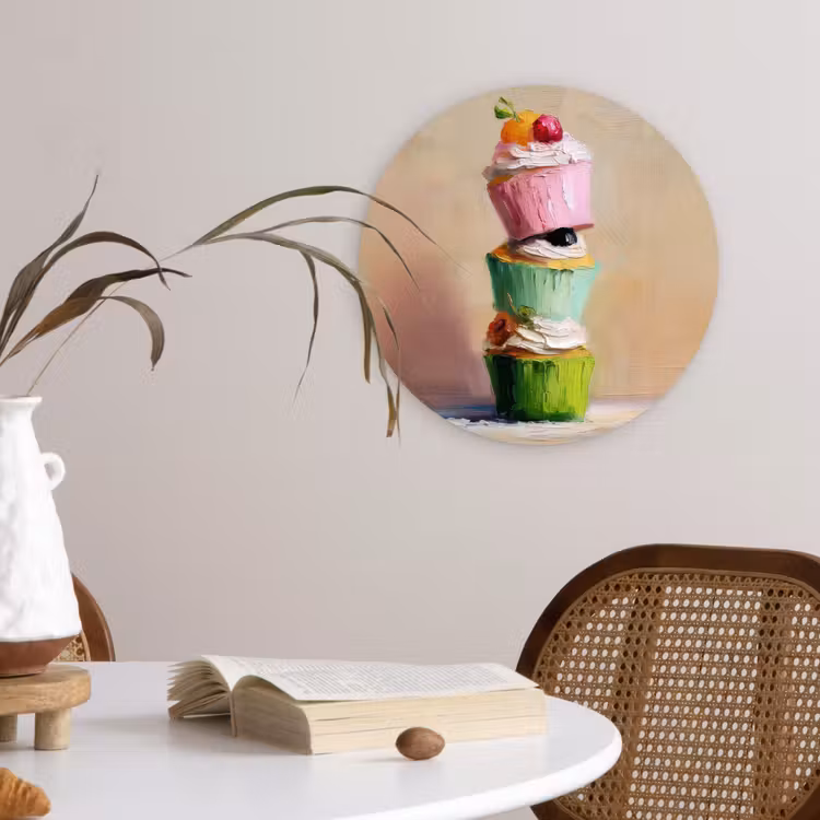 Wandcirkel - Glas - Cupcakes - Gestapeld - Kleurrijk - Fruit — 4