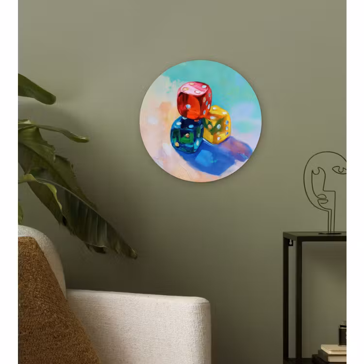 Wandcirkel - Glas - Dobbelstenen - Kleurrijk - Getallen - Stipjes — 3