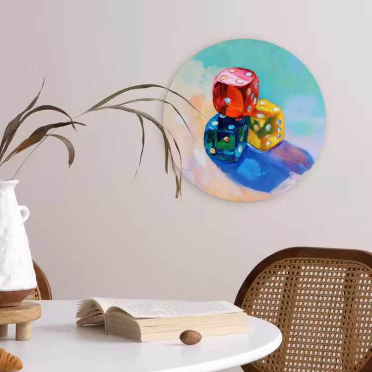 Wandcirkel - Glas - Dobbelstenen - Kleurrijk - Getallen - Stipjes — 4