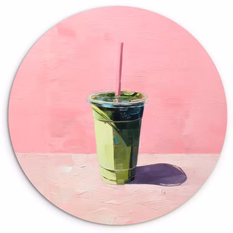 Wandcirkel - Glas - Beker - Rietje - Minimalistisch - Groen — 1