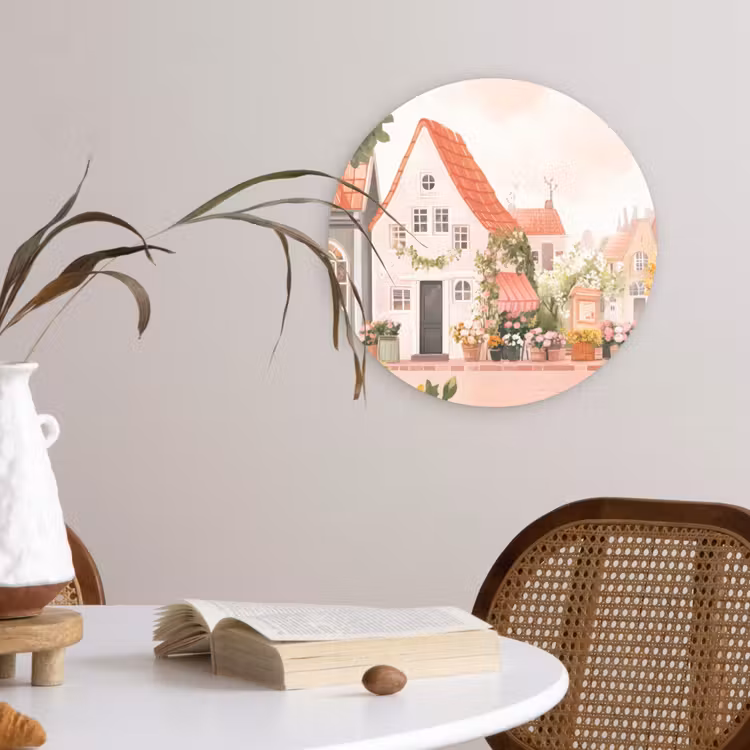 Wandcirkel - Glas - Bloemen - Huizen - Dorp — 4