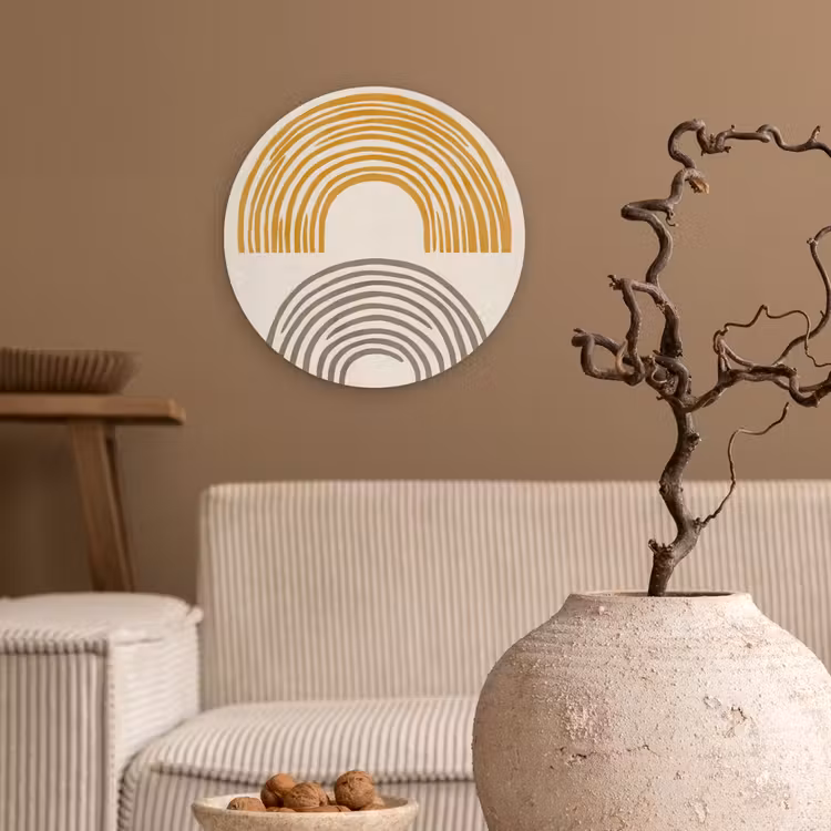 Wandcirkel - Glas - Bogen - Lijnen - Oranje - Minimalistisch — 2