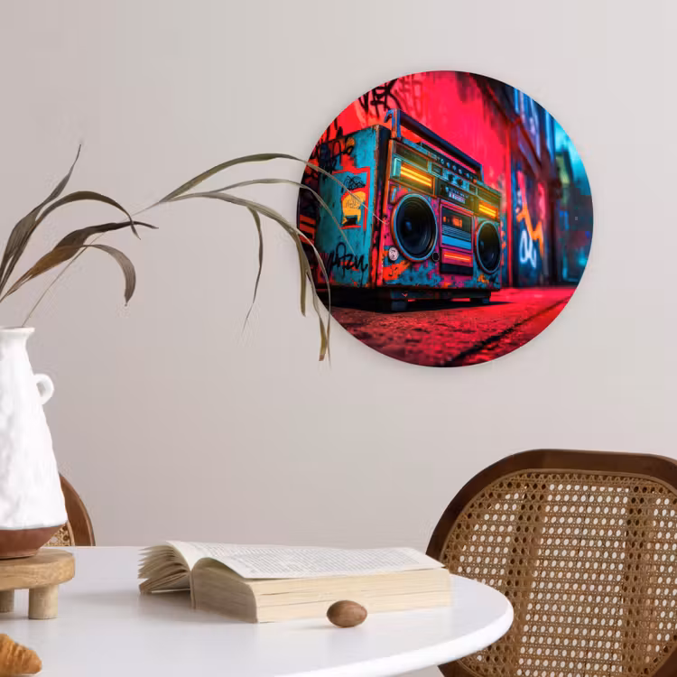 Wandcirkel - Glas - Boombox - Rood - Graffiti - Neon — 4