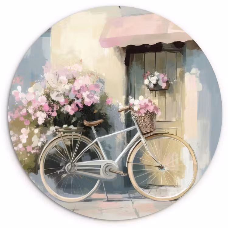 Wandcirkel - Glas - Fiets - Pastelkleuren - Bloemen — 1