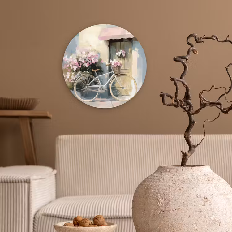 Wandcirkel - Glas - Fiets - Pastelkleuren - Bloemen — 2