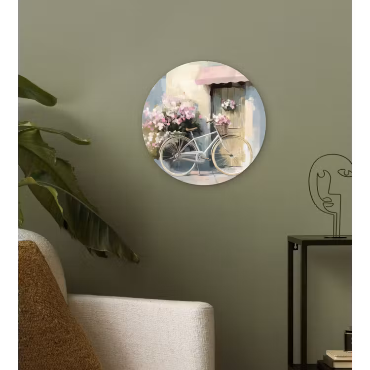 Wandcirkel - Glas - Fiets - Pastelkleuren - Bloemen — 3