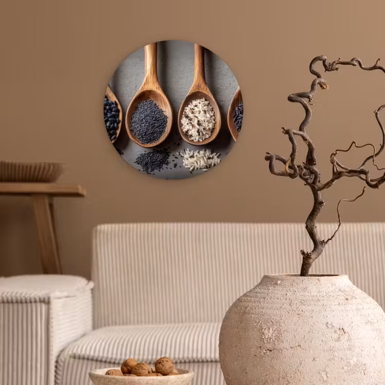 Wandcirkel - Glas - Houten - Lepels - Rijst - Zaden — 2