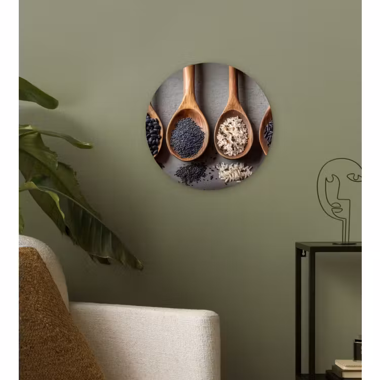 Wandcirkel - Glas - Houten - Lepels - Rijst - Zaden — 3