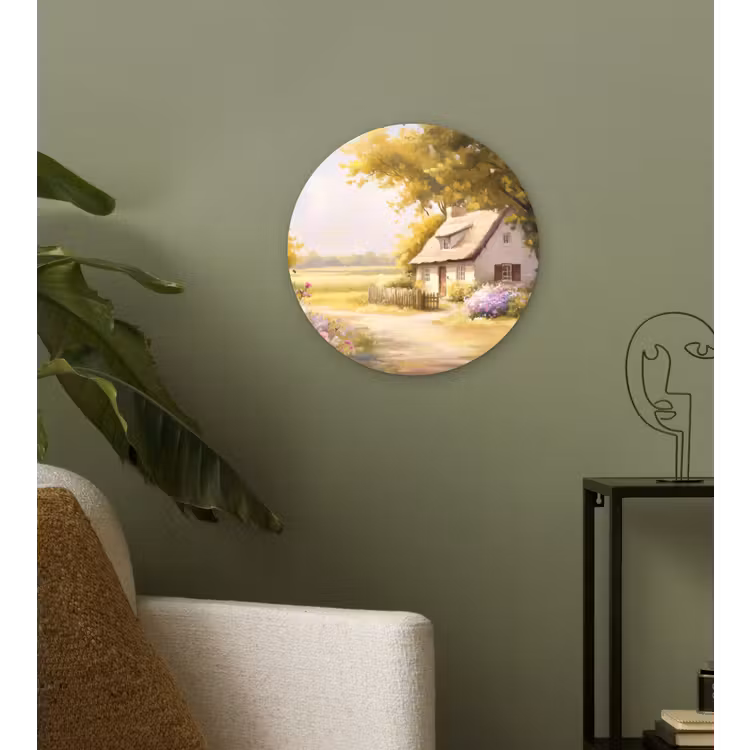 Wandcirkel - Glas - Huisje - Hout - Bloemen — 3
