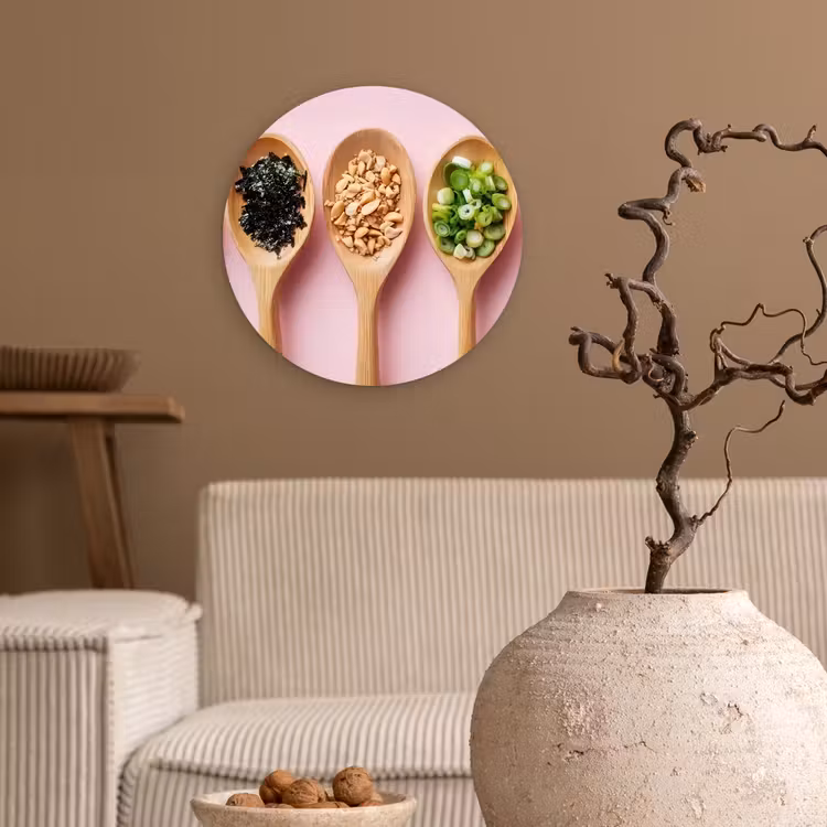 Wandcirkel - Glas - Ingrediënten - Lepels - Hout - Roze — 2