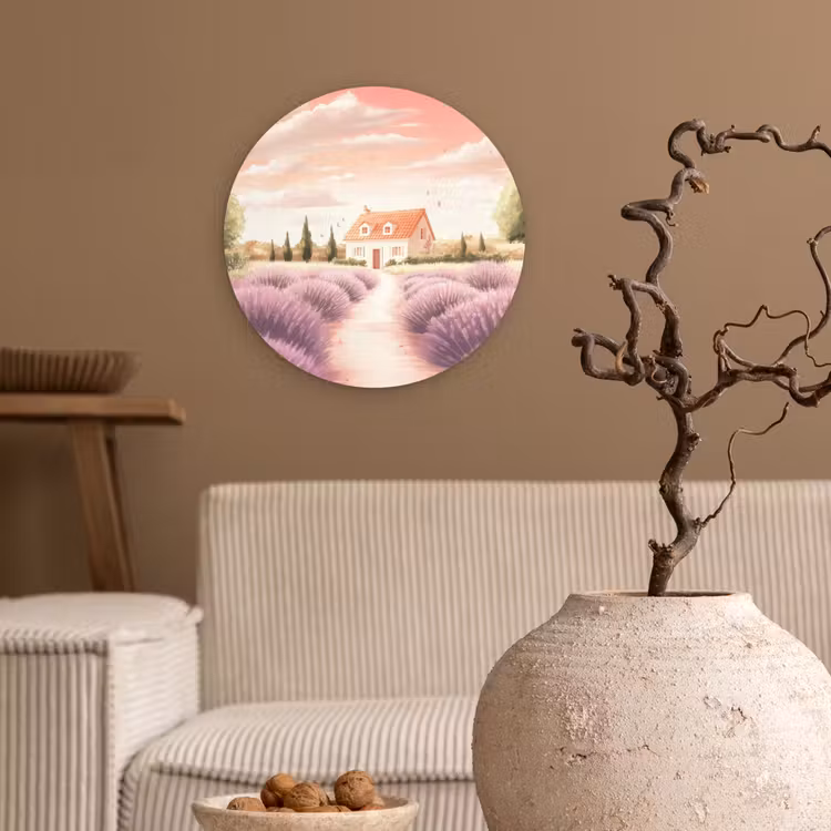 Wandcirkel - Glas - Lavendelveld - Huis - Paars — 2