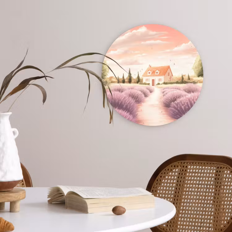 Wandcirkel - Glas - Lavendelveld - Huis - Paars — 4