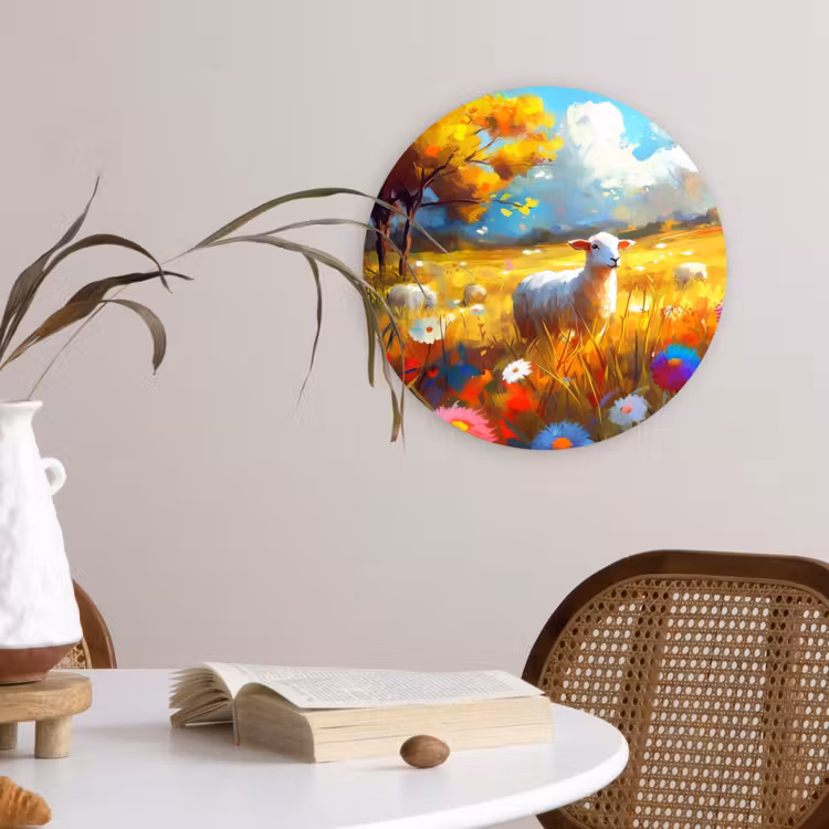 Wandcirkel - Glas - Schaap - Weide - Bloemen — 4