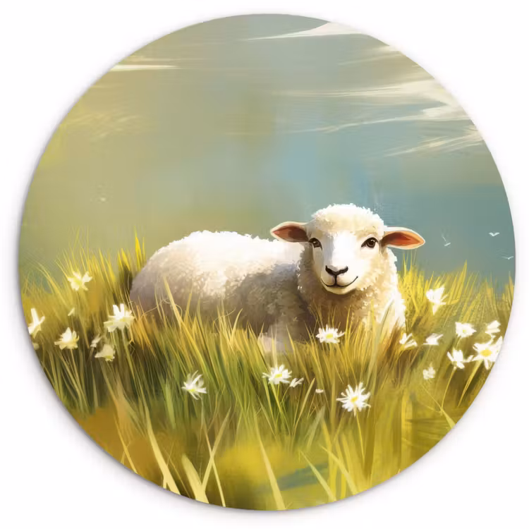 Wandcirkel - Glas - Schaap - Weide - Groen — 1