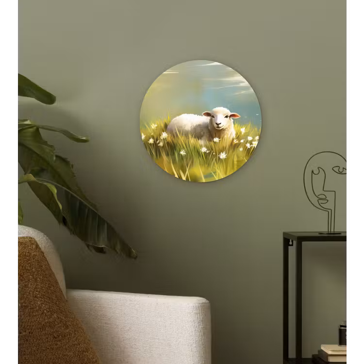 Wandcirkel - Glas - Schaap - Weide - Groen — 3