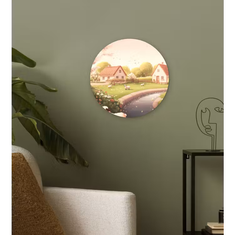 Wandcirkel - Glas - Schapen - Huisje - Platteland — 3