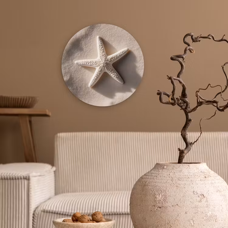 Wandcirkel - Glas - Strand - Zeester - Zand - Beige — 2