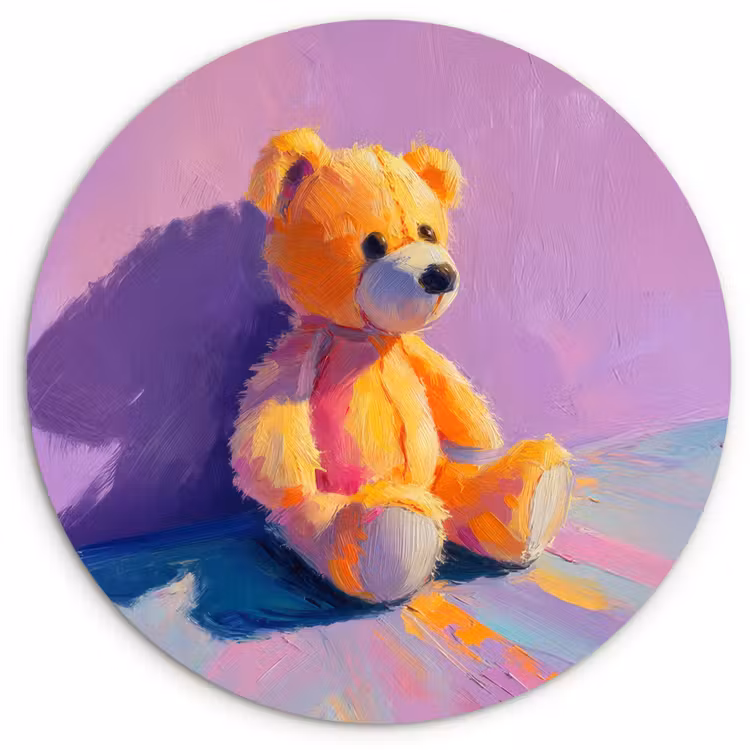 Wandcirkel - Glas - Teddybeer - Schaduw - Penseelstreken - Paars — 1
