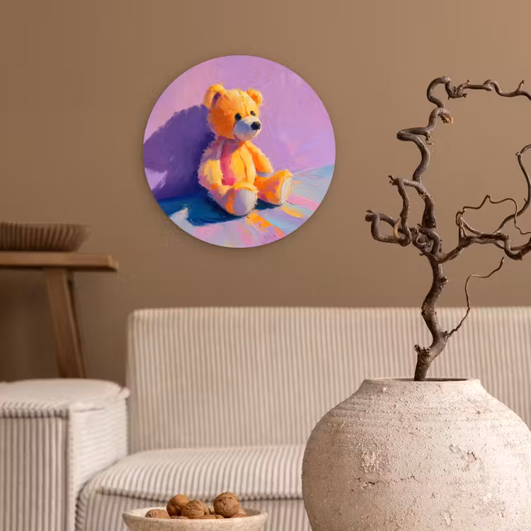 Wandcirkel - Glas - Teddybeer - Schaduw - Penseelstreken - Paars — 2