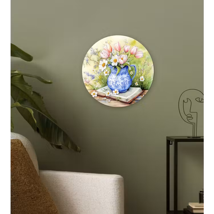 Wandcirkel - Glas - Vaas - Delftsblauw - Madeliefjes — 3