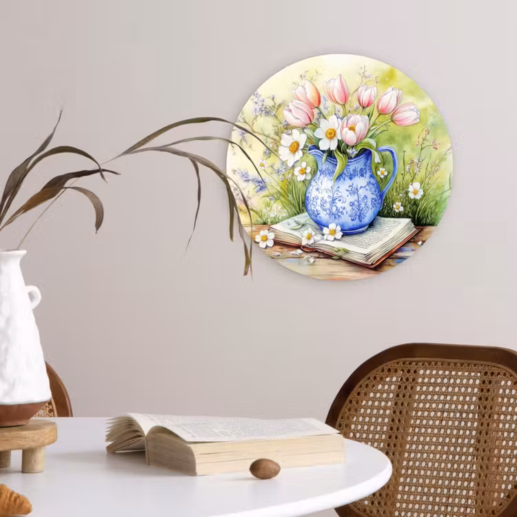 Wandcirkel - Glas - Vaas - Delftsblauw - Madeliefjes — 4