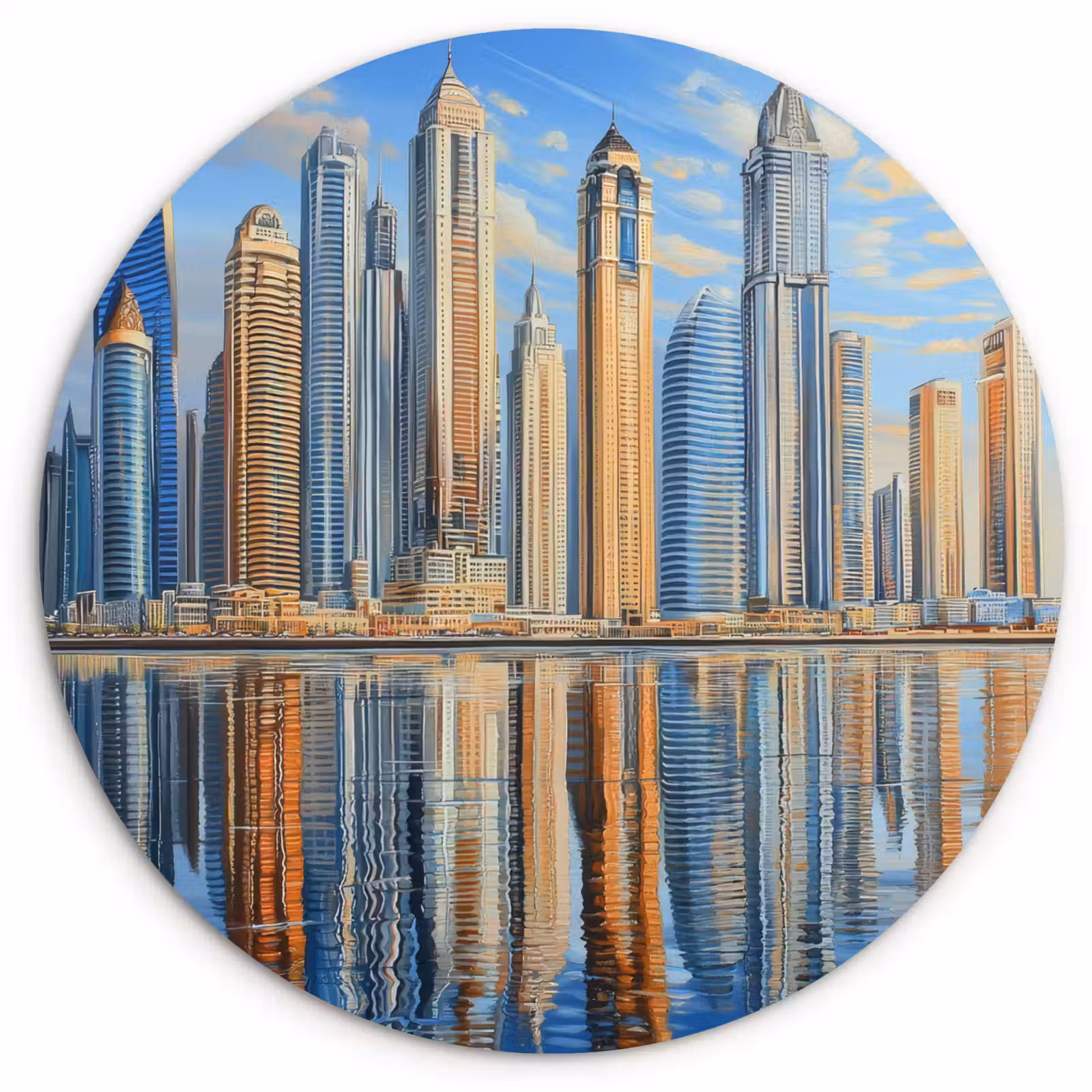 Wandcirkel - Glas - Skyline - Wolkenkrabbers - Water - Blauw — 1