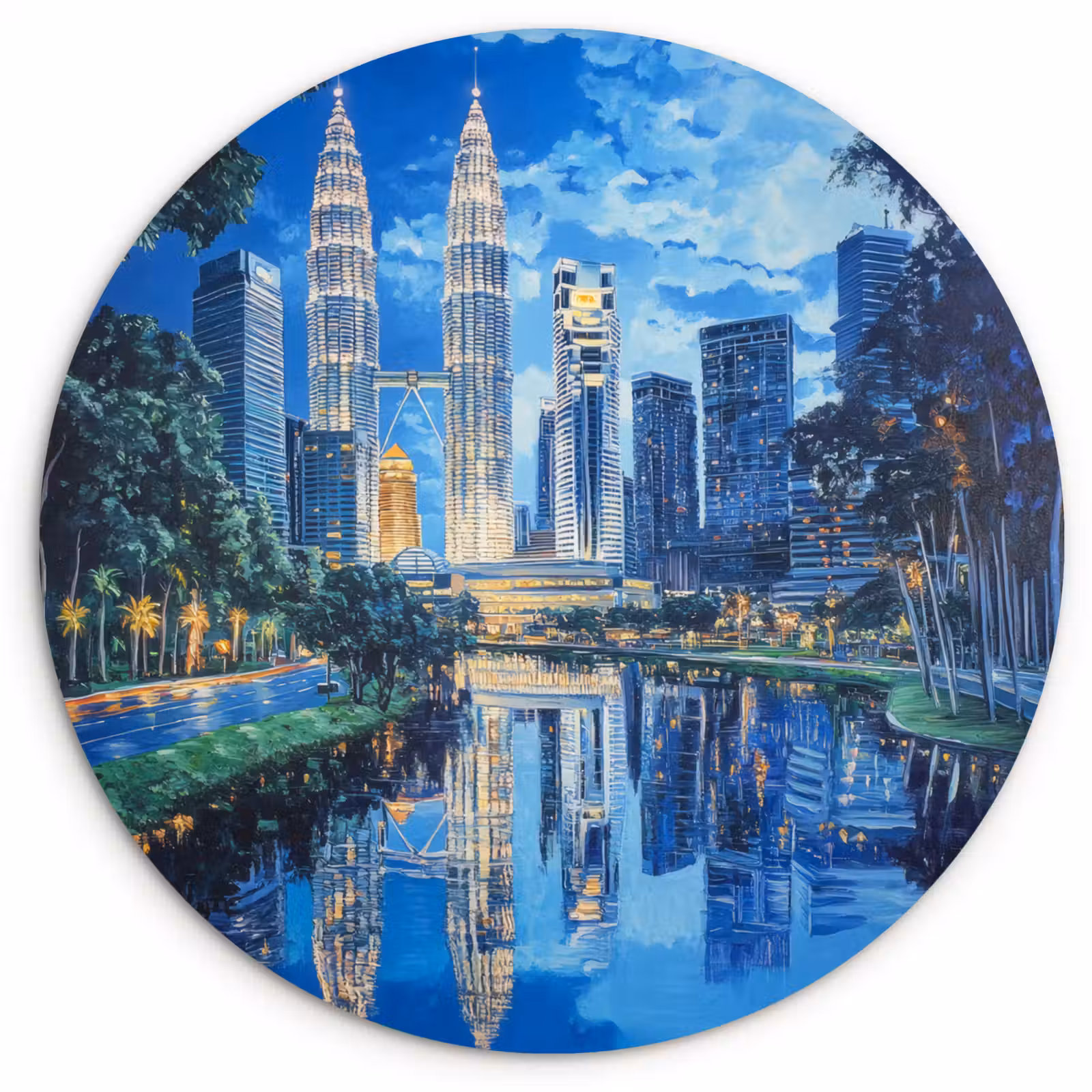 Wandcirkel - Glas - Stad Kuala Lumpur - Skyline - Wolkenkrabbers - Water — 1