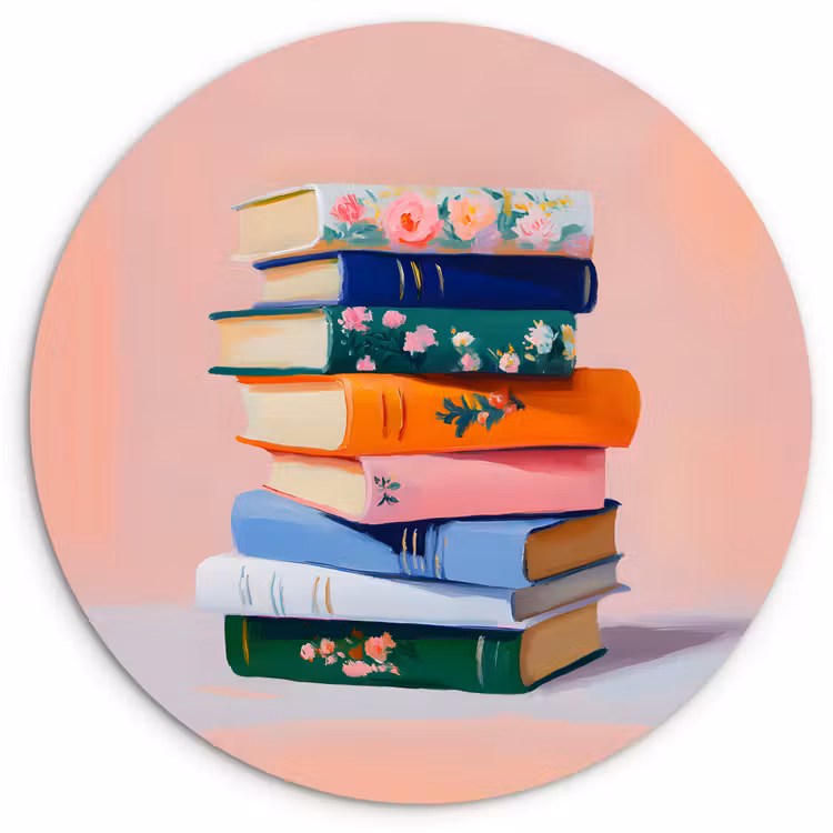 Wandcirkel - Glas - Boeken - Stapel - Kleurrijk — 1
