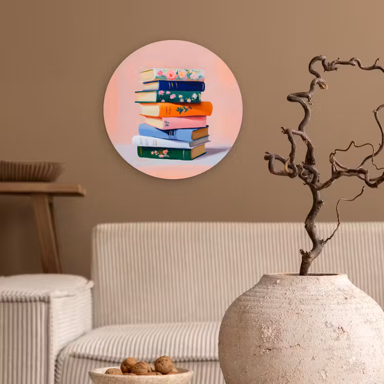 Wandcirkel - Glas - Boeken - Stapel - Kleurrijk — 2