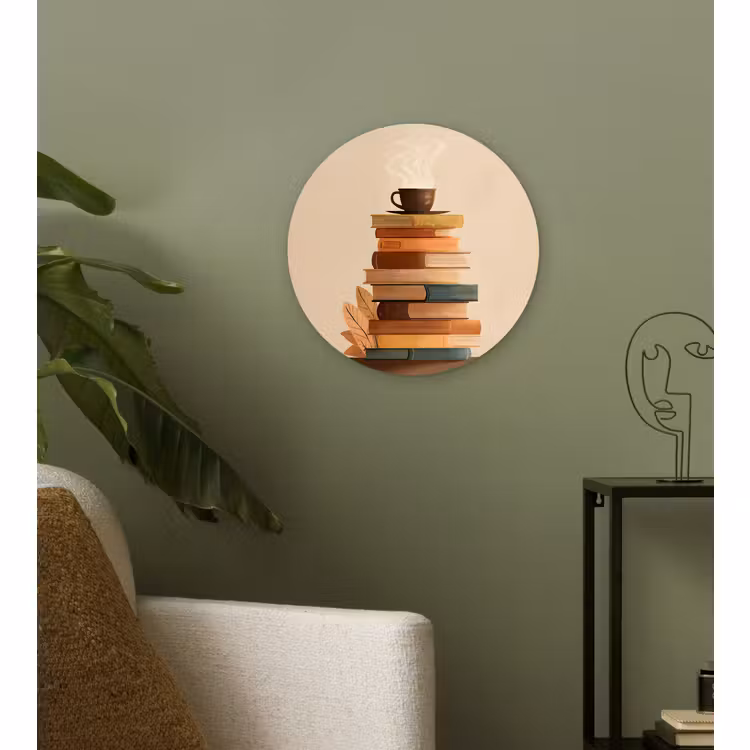 Wandcirkel - Glas - Boeken - Toren - Koffie - Beige — 3