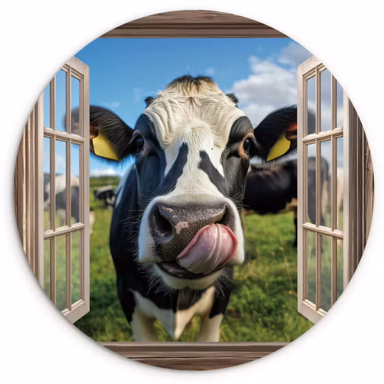 Wandcirkel - Glas - Doorkijk - Koe - Weiland - Dieren - Natuur — 1