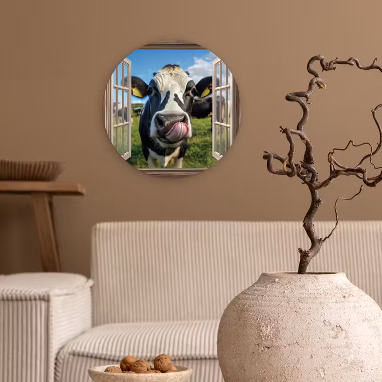 Wandcirkel - Glas - Doorkijk - Koe - Weiland - Dieren - Natuur — 2