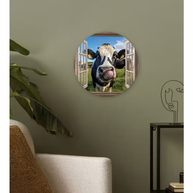 Wandcirkel - Glas - Doorkijk - Koe - Weiland - Dieren - Natuur — 3