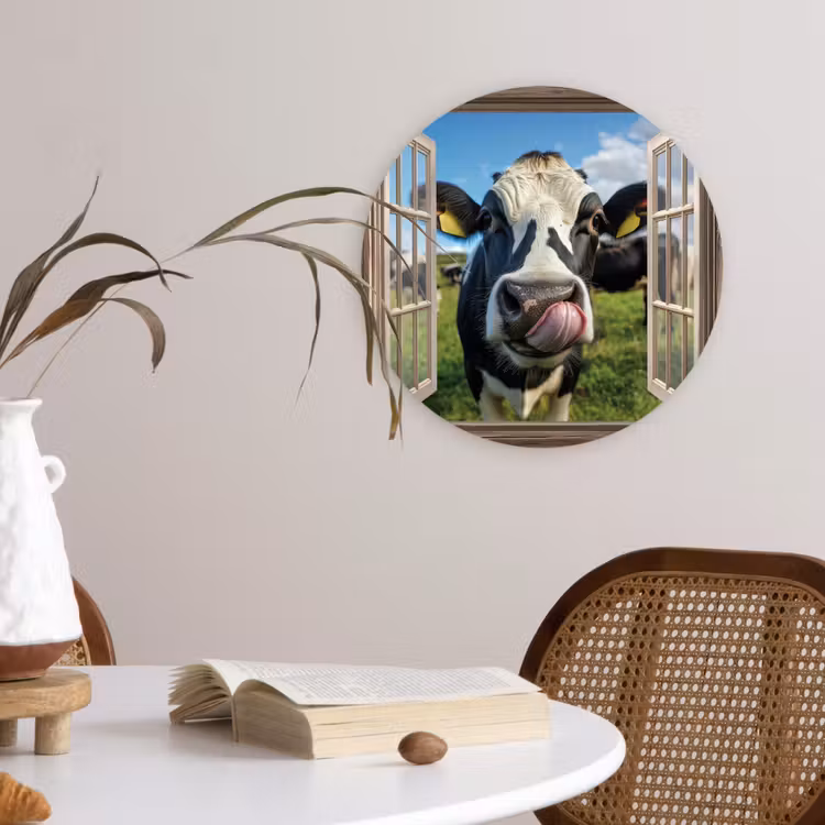 Wandcirkel - Glas - Doorkijk - Koe - Weiland - Dieren - Natuur — 4
