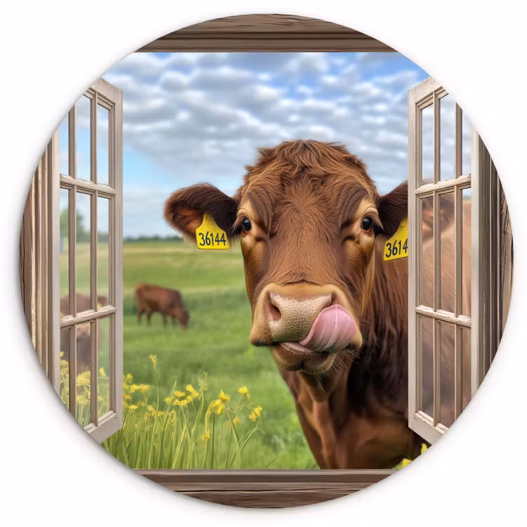 Wandcirkel - Glas - Doorkijk - Koe - Weiland - Landschap - Dieren — 1