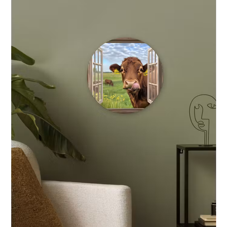 Wandcirkel - Glas - Doorkijk - Koe - Weiland - Landschap - Dieren — 3