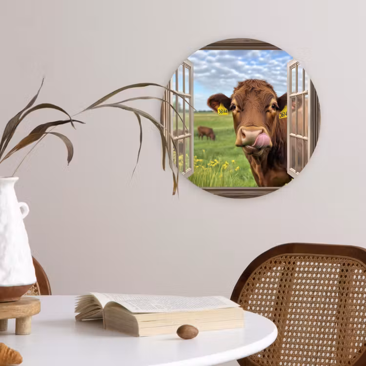 Wandcirkel - Glas - Doorkijk - Koe - Weiland - Landschap - Dieren — 4